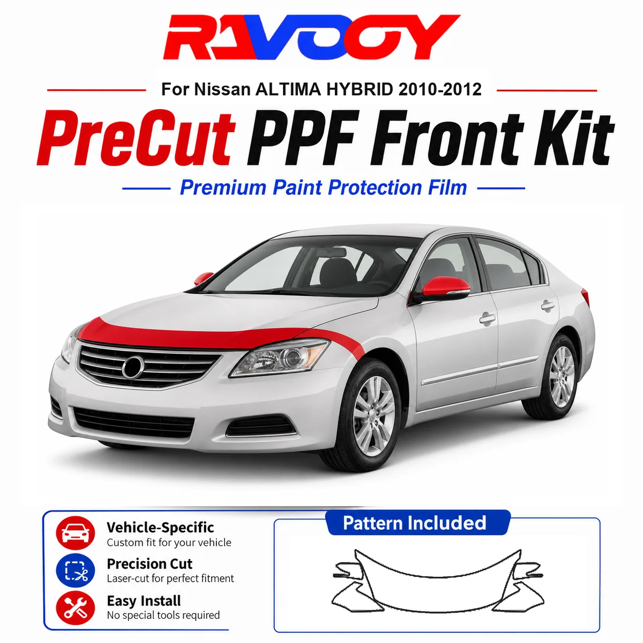 

8.5mil TPU Precut PPF Kit For Nissan ALTIMA HYBRID 2010-2012 - Hood, Fenders & Mirror Set - Self-Healing Clear Bra Film