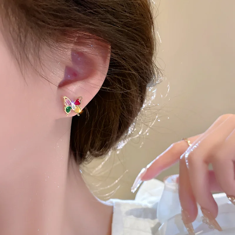 30pcs Elegant Cute Colorful Crystal Butterfly Stud Earrings For Women Girl Trend Luxury Fashion Party Jewelry Accessories Gift