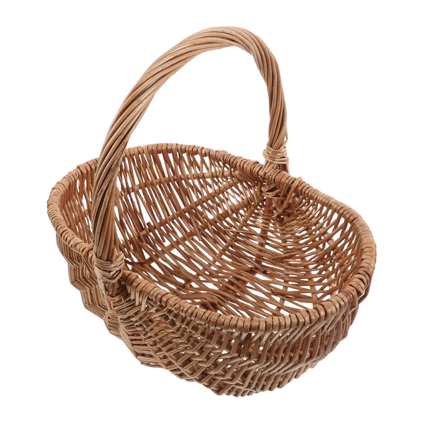 Handwoven Wicker Basket Brown Natural Willow Rattan Picnic Portable Garden Harvest Fruit Vegetable Storage Decorative Egg Candy
