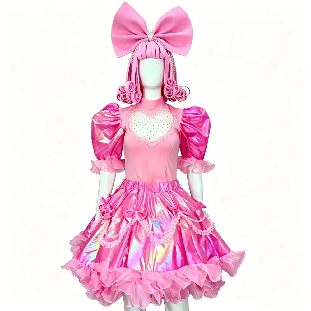 costume-de-cosplay-d'anime-combinaison-rose-a-manches-bouffantes-jupe-a-bulles-tenue-de-fete-tenue-de-rave-tenue-de-danseuse-tenue-de-scene-pour-boite-de-nuit