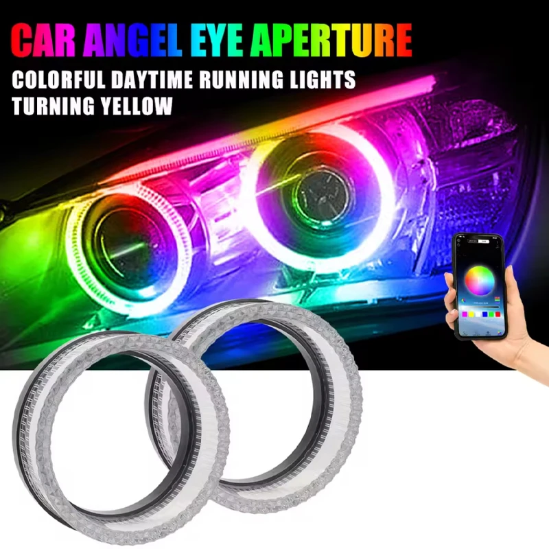 

2.5" 3" 5D Crystal RGB LED Angel Eyes Halo Rings Rectangular For BMW LED Projector Lenses Headlight DRL Car Light Accessories