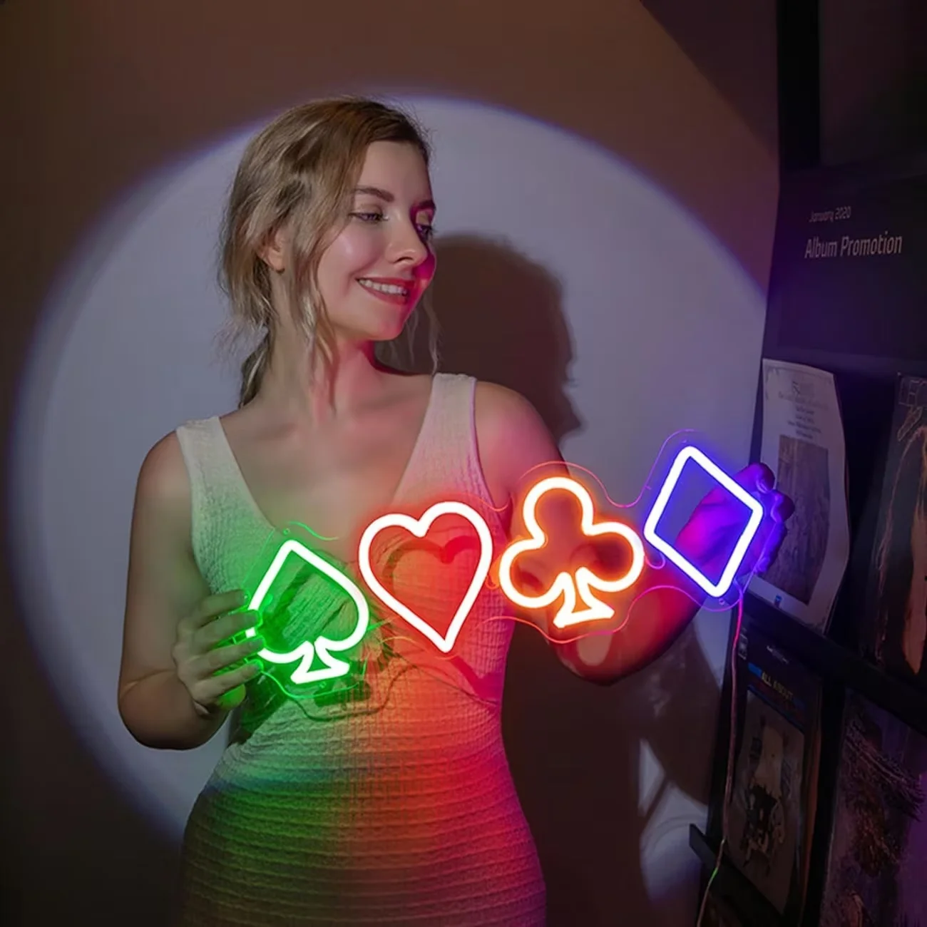 Poker Neon Sign - LED Playing Card Wall Decor for Game Room, Bar, and Bedroom - USB Powered, Easy Install