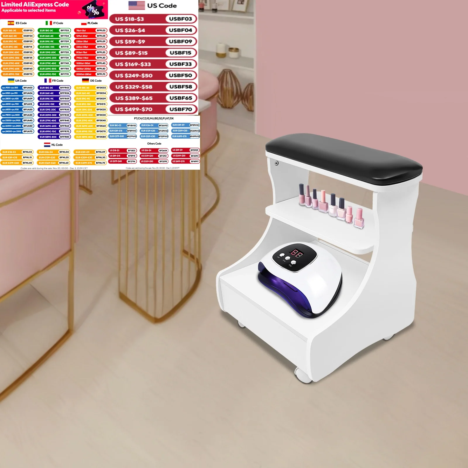 フットバススツール フットレスト ペディキュア マニキュア 家具 トロリー フットバス（車輪付き）美容サロン用