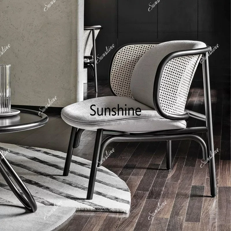 Nordic solid wood rattan fabric sofa casual negotiation single chair
