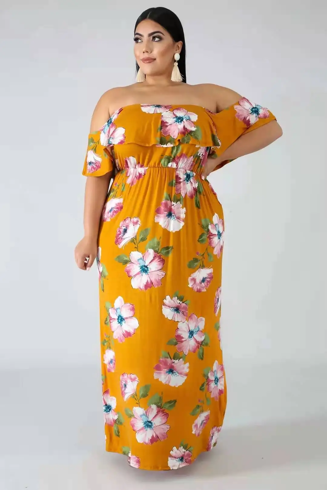 2022 venda quente plus size sexy fora do ombro maxi vestidos longos para mulheres atacado china