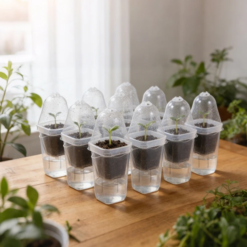 Self Watering Plastic Flower Pot Clear Plant Nursery Pots with Humidity Dome Bonsai Succulent Potted Home Office Decor ﻿