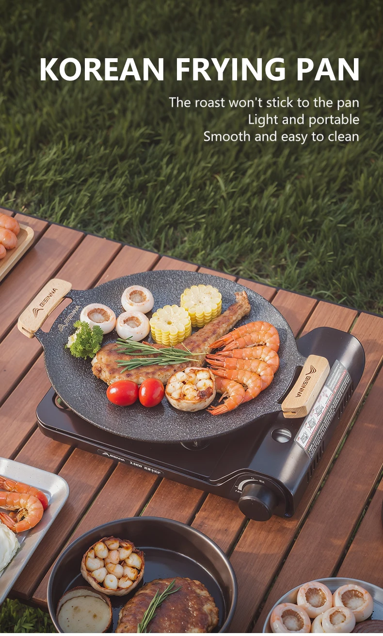 Bisinna 34cm im Freien Grill Grill pfanne Antihaft-Herd Backblech koreanische Roastig Grill platte Camping ausrüstung – Detail 1