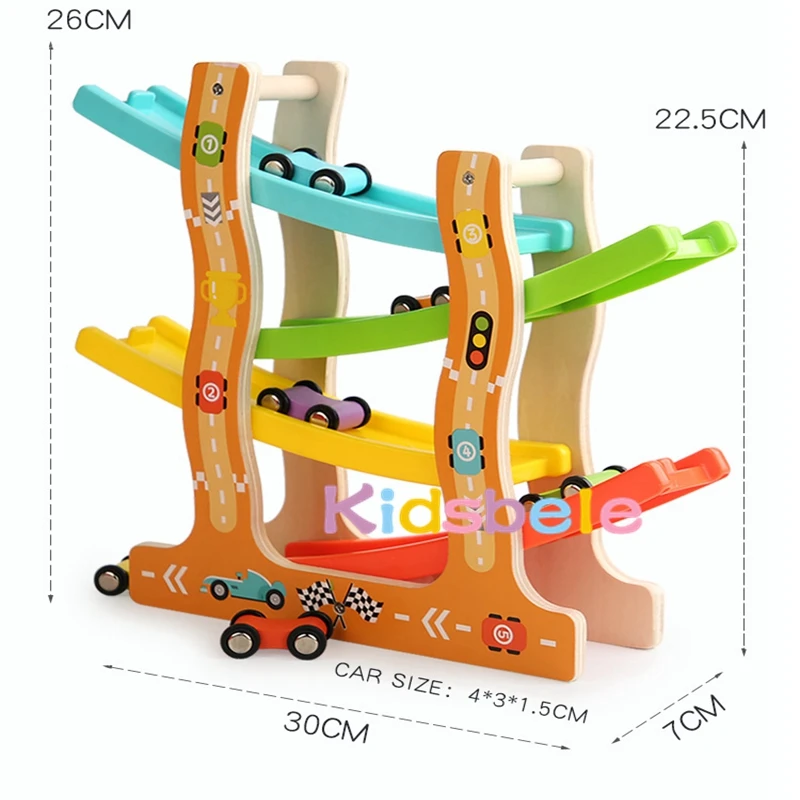 Wooden Gliders Montessori Sliding Race Track 6 Car Toys For Children Educational Gifts For Todders Christmas Toys Birthday Gifts