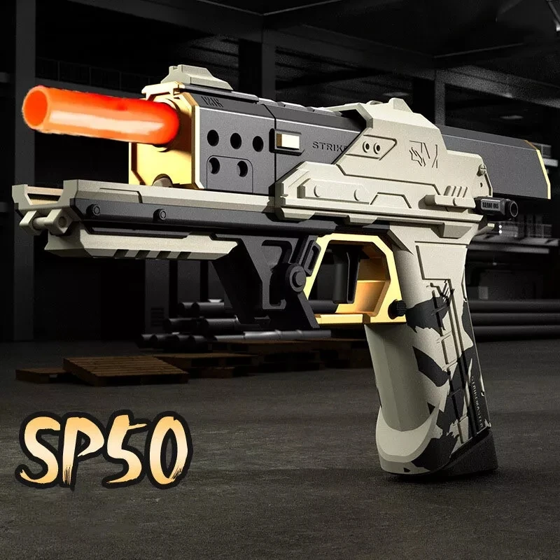 SP-50 Cyberpunk Hand Loaded Toy Pistol Soft Bullet Pistol Toy Gun with Magazine Foam Dart Blaster Toy Shooting Games