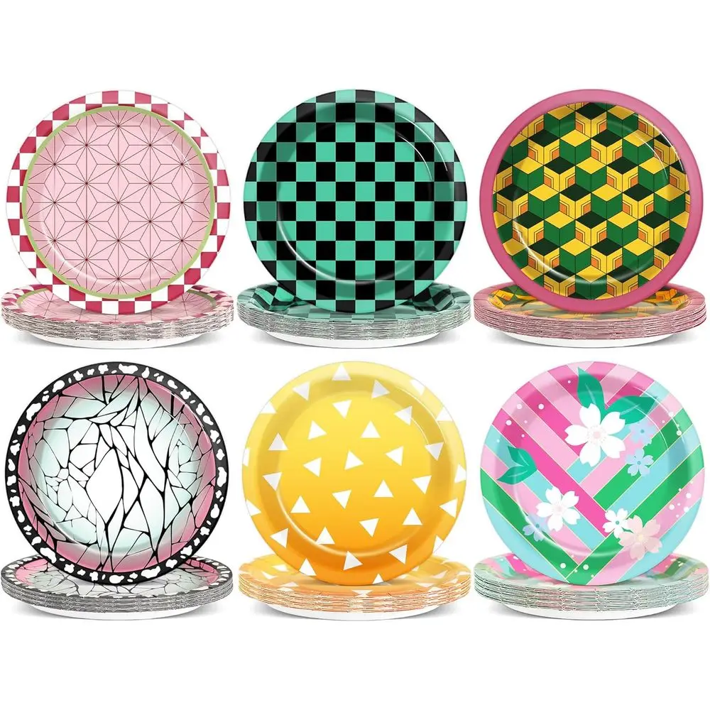 

48 шт., украшения для дня рождения в стиле аниме, бумажные тарелки на тему аниме, 7 дюймов, десертные тарелки с героями мультфильмов, одноразовый стол с мультяшной анимацией