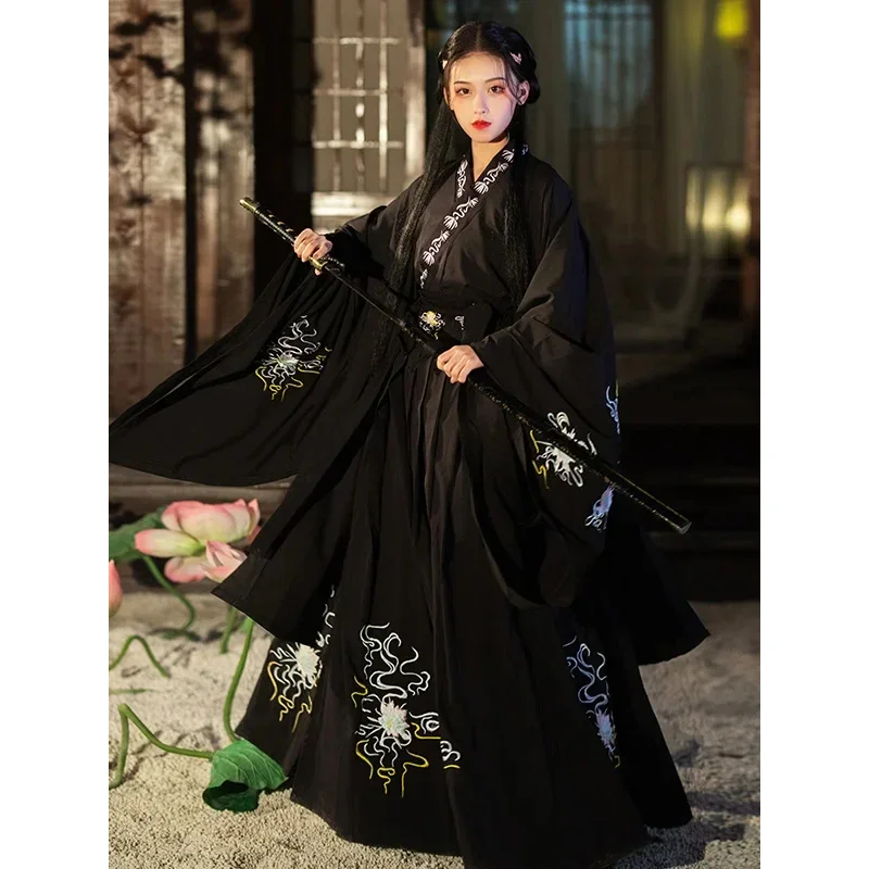 

Modern Hanfu Woman Chinese Traditional Dress Kimonos Mujer Tang Dynasty Style Hanbok Cosplay Retro Fairy Princess Black Red Suit