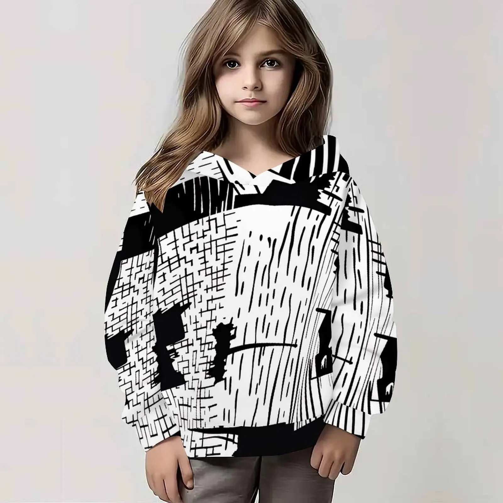Adorable Girls Hooded Sweatshirt Casual Everyday Wear Autumn Winter Fashion Trend Kids Long Sleeve Hoodie