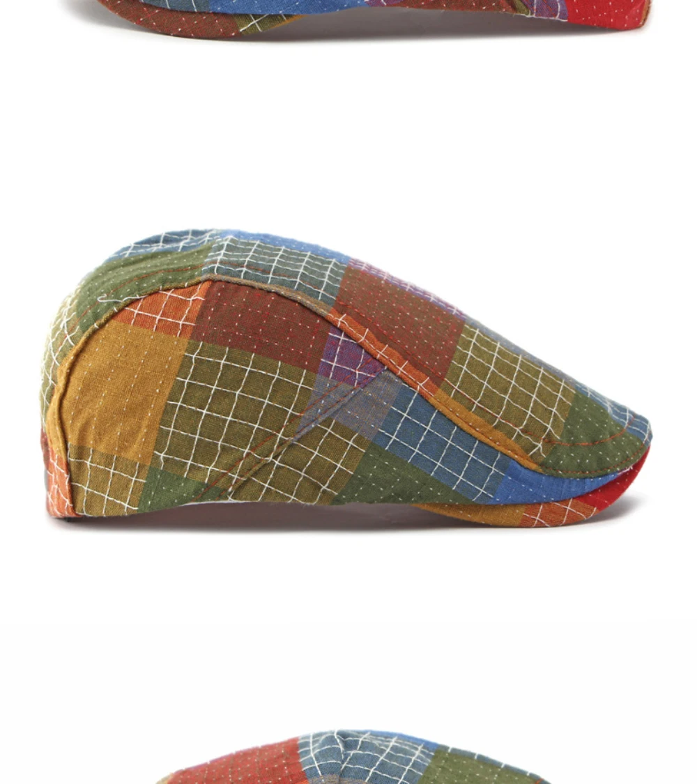 HT5115 Baskenmütze Frühling Sommer Sonnenhut für Männer und Frauen Retro Karierte Künstler-Malermütze Verstellbare Ivy Flat Cap Baskenmützen – Detail 9