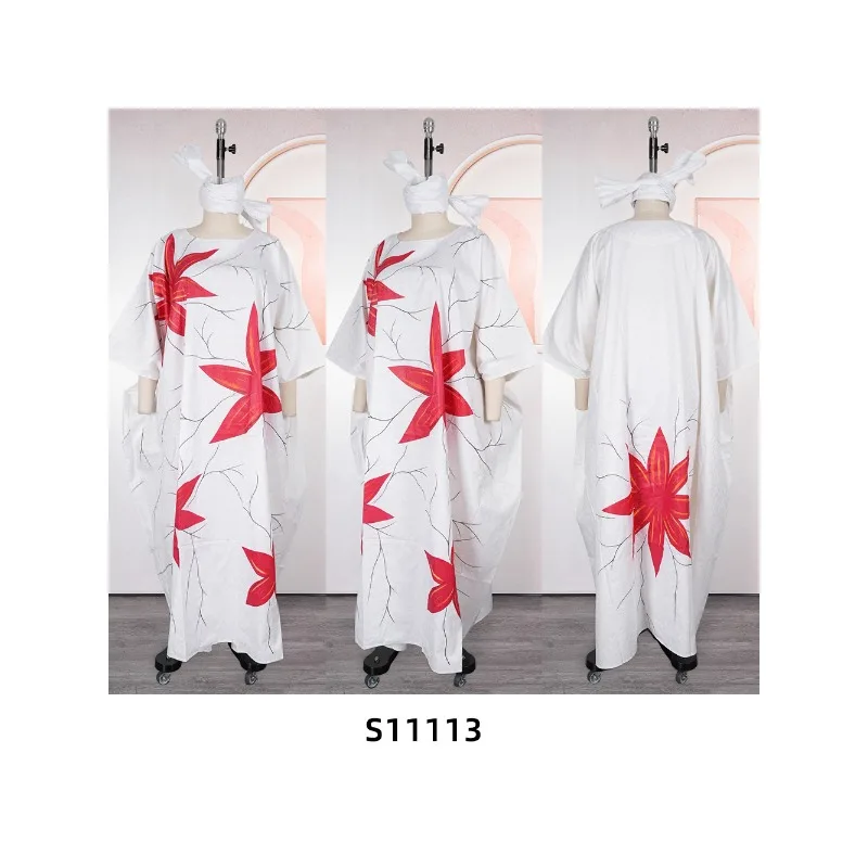 

African Attire For Women Bazin Riche Embroidery Plus Size Elegant Party Church Dress