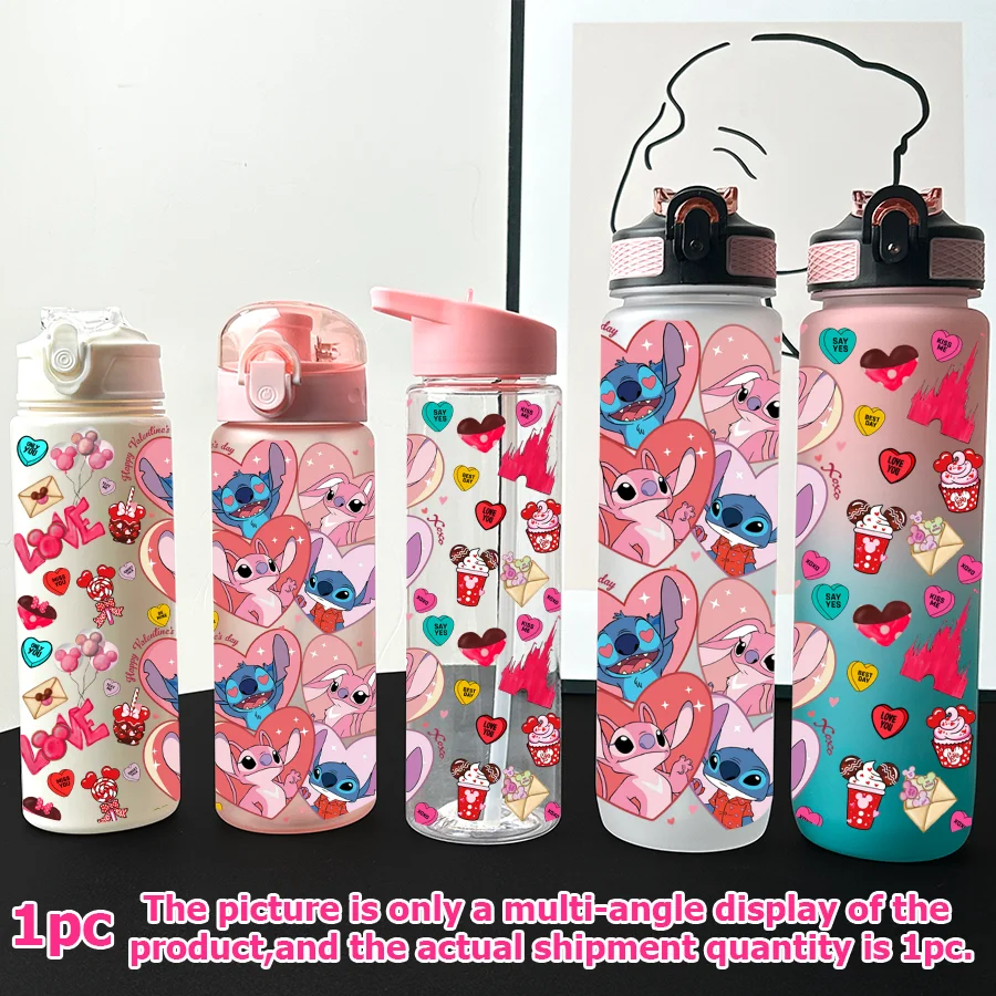 

1 шт., мультипластиковая бутылка для воды с принтом Disney, Stitch, Минни, 23-32 унций, портативная спортивная чашка для воды, подарок на день рождения