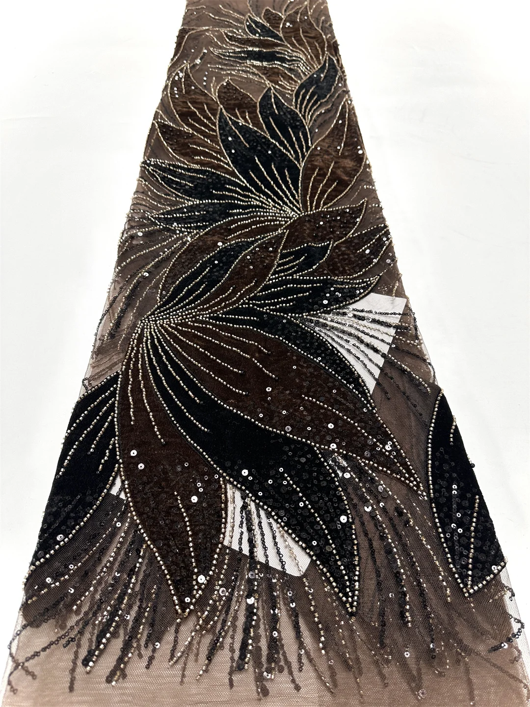 

African Tulle Beaded Lace Fabric French Bridal Sequins Lace Fabric 2025 Luxury Nigerian Tulle Lace Fabric For Materiel Dresses