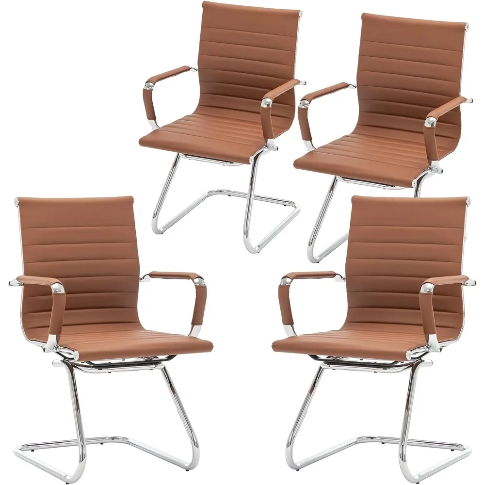 Guyou Office Reception Guest Chairs Set di 4 sedie per sala Reception per conferenze con Base a slitta in metallo con schienale medio in pelle PU