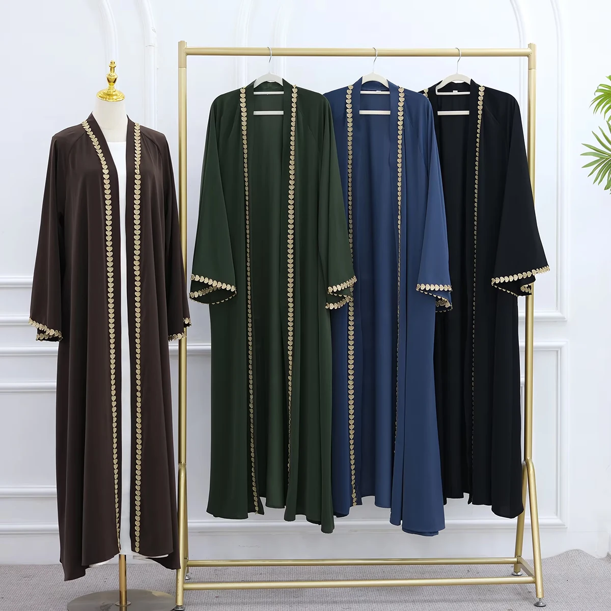 Uni 2025 Eid Nieuwe Mode Open Abaya Dubai Vest Kimono Lange Mouw Islamitische Kleding Moslim Open Abaya Jurk Nida voor de Zomer