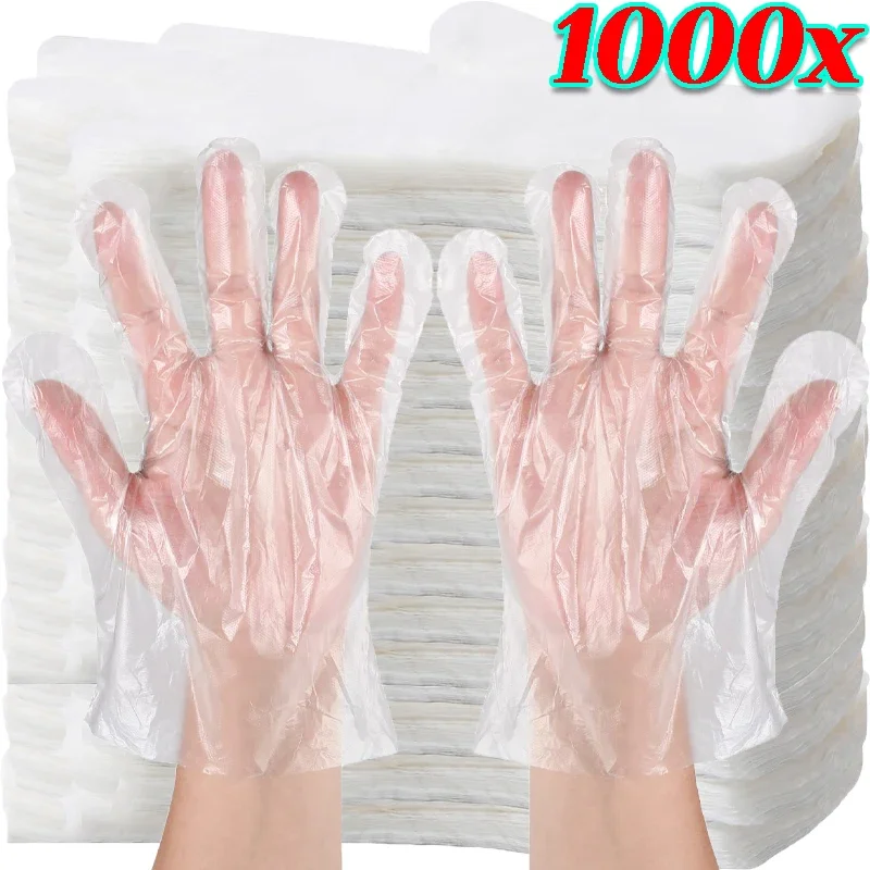 1000/100Pcs Transparent Disposable Gloves Waterproof Food Grade Gloves Kitchen Cleaning Tools Home DIY Cooking Baking Tools