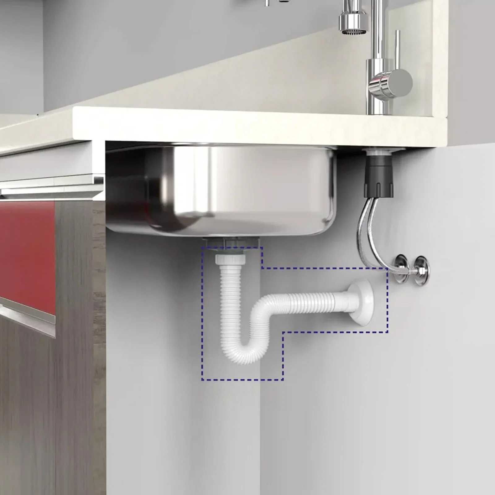 

Flexible Drainage P-trap Adapter Adaptable Under Sink Configuration Home Improvement Plumbing Water Leak Barrier