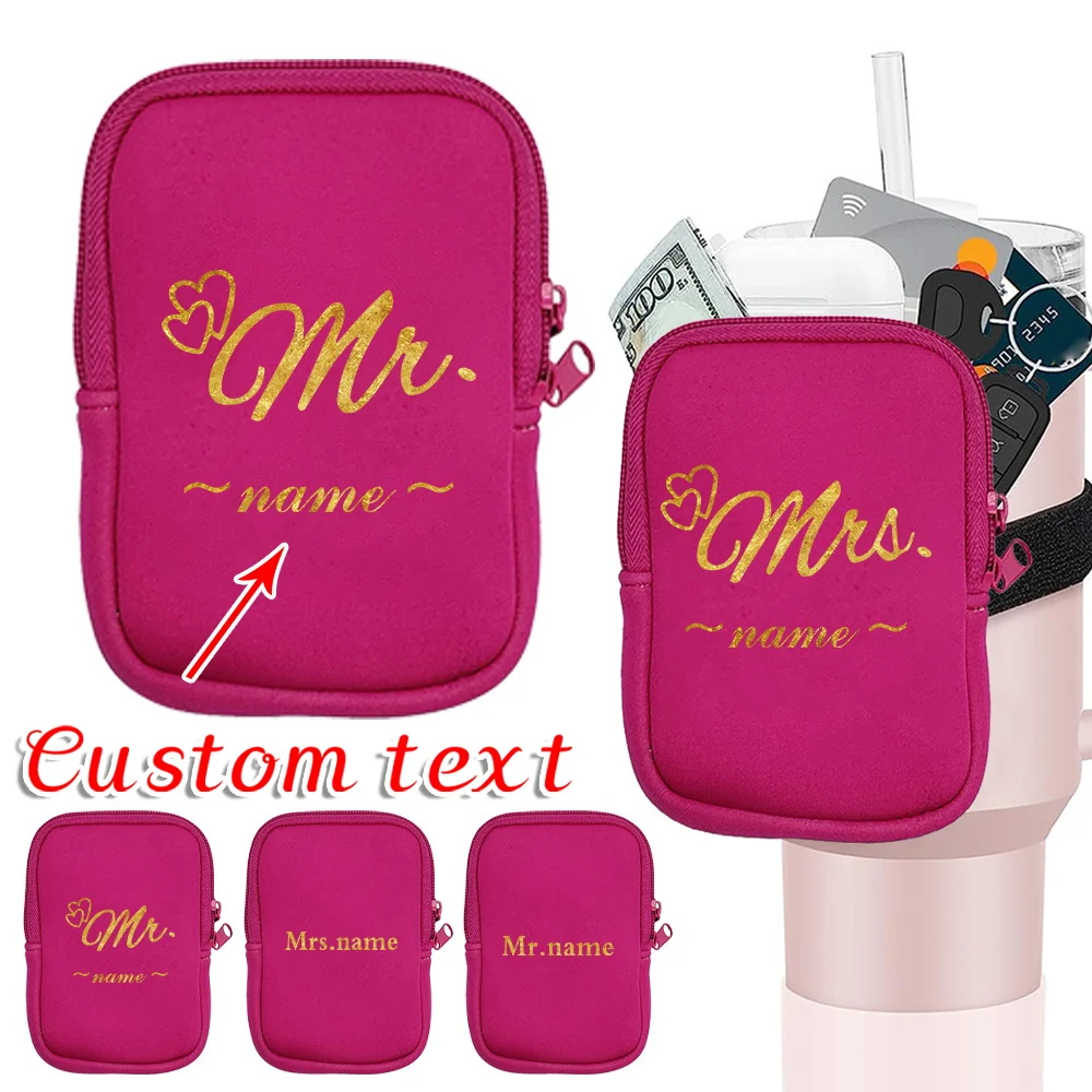 

Custom Name Stanley Cup Water Bottle Bag Multi Functional Deep Pink Water Bottle Bag Fitness Accessories Card Key Wallet