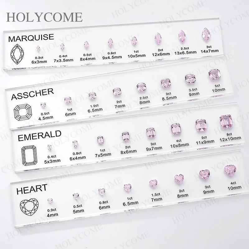 Updated Free Custom LOGO Kit Fancy Shapes CZ Diamond Carat Chart Comparison Set Reference White Pink Yellow Gemstone Selectable
