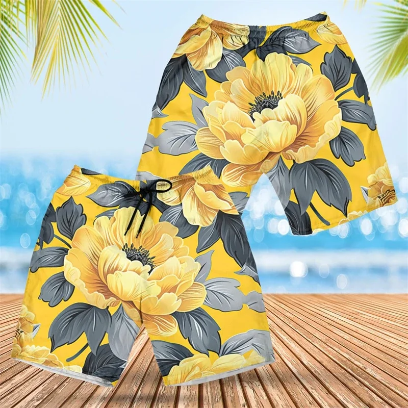 2024 NEW Floral Lovers Boardshorts Beautiful Flower Graphic Short Pants For Men Clothes Romantic Women Beach Shorts Mildly Color