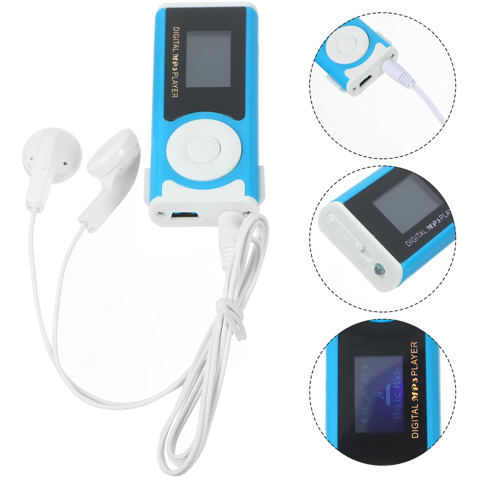 

Mini Mp3 Player Lcd Screen Usb Cable Clip Super Bass Stereo Music Player Led Light Blue No Card Included Digital Display