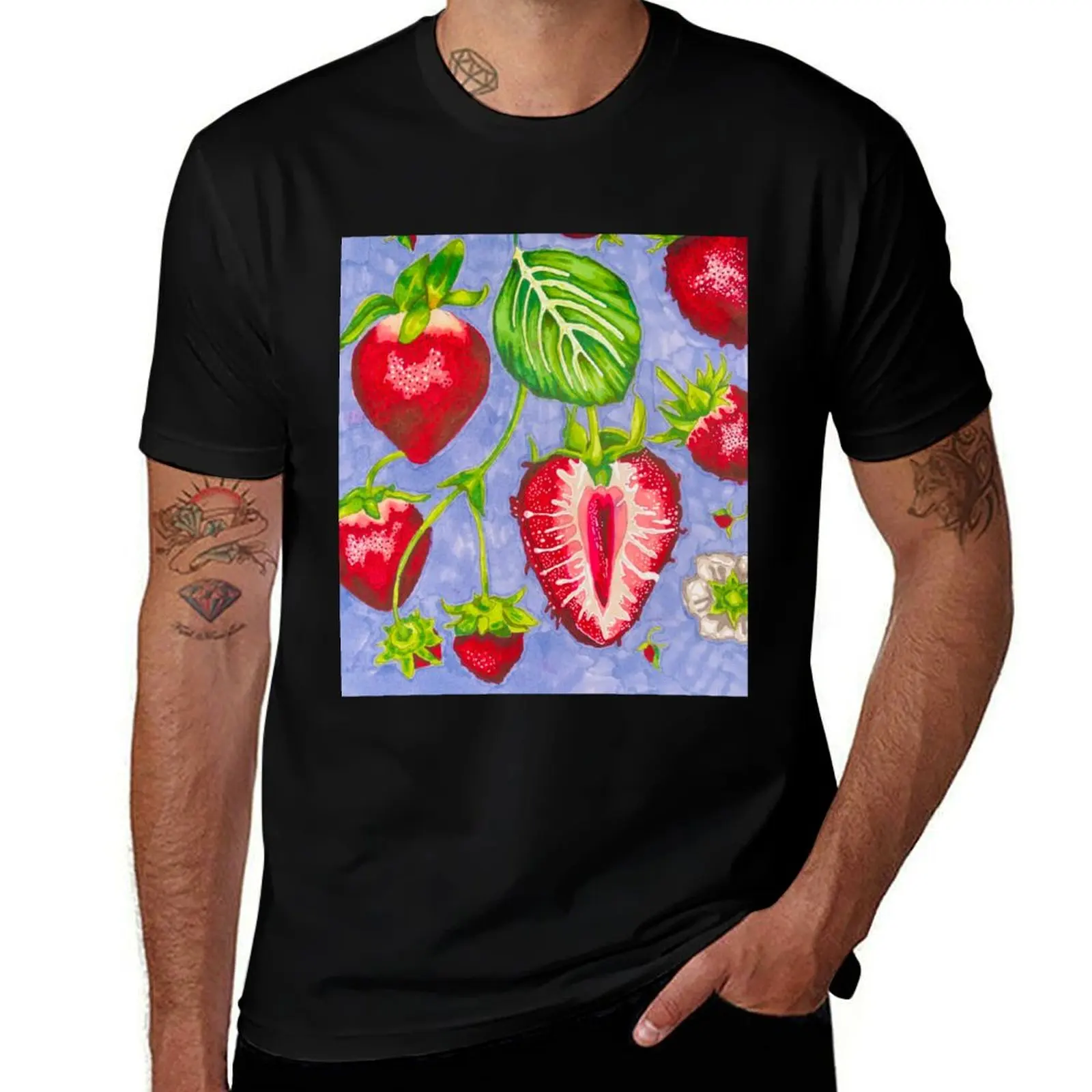 strawberry marker study T-Shirt Casual Daily Wear Short Sleeve Top
