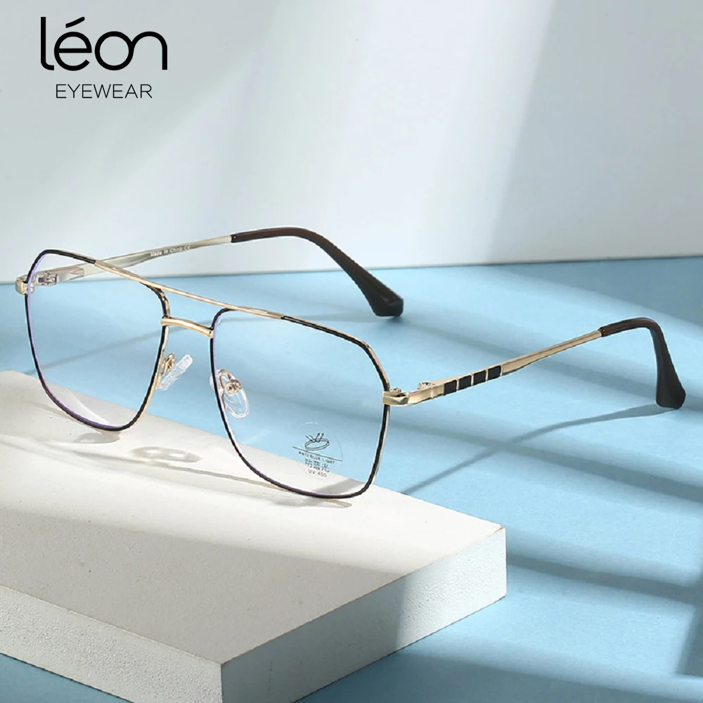 

Fashionable Metal Frame Computer Radiation Protection Glasses Men Women Anti Blue Light Oversize Square Double Bridge Eyeglasses