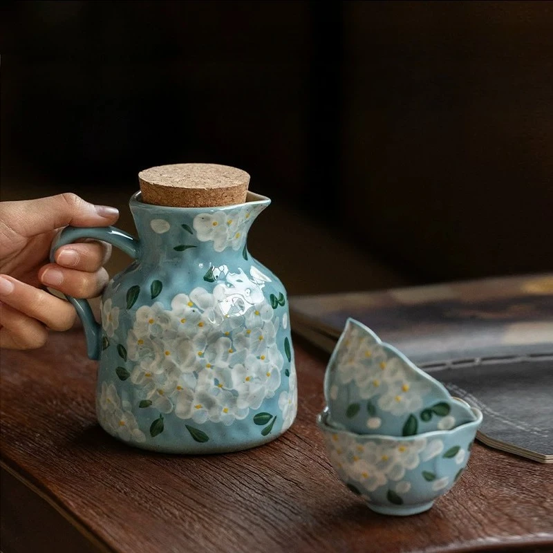 Creative hand-painted underglaze ceramic tea set exquisite set one pot two cups teapot teacup combination household