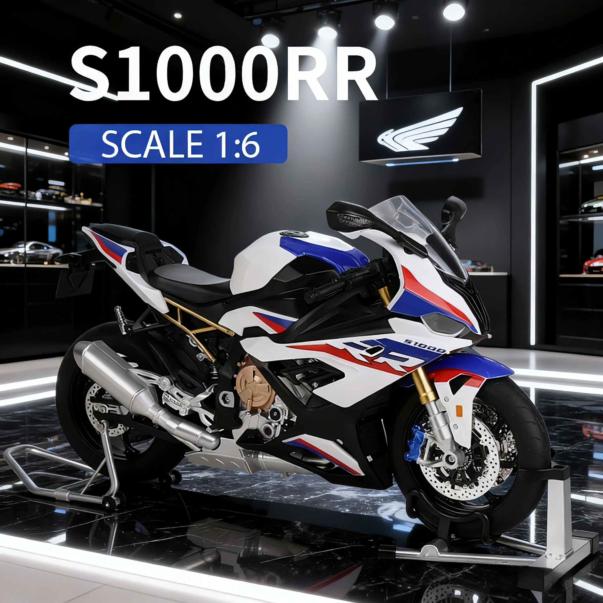 Geeignet für BMW 1:6-Motorradmodelle im Legierungsstil mit realistischem Jet-Sound und Lichteffekten sowie Sammelfiguren.