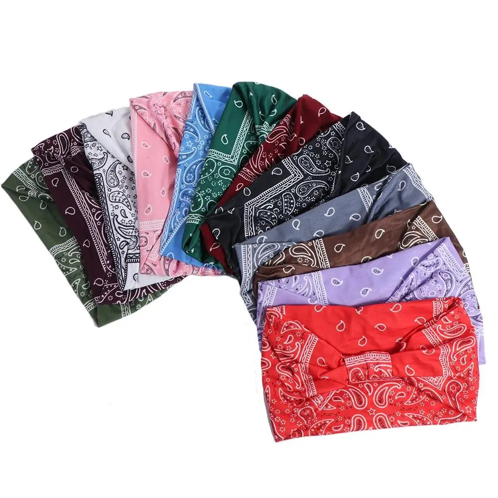 Cashew Print Boho Knot Turbans Headwrap Wide Edge Elastic Floral Bandanas Headband Charming Unisex Cross Headband Girls Ladies