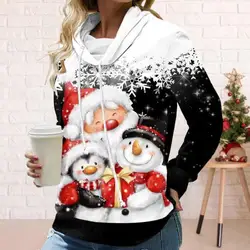 Christmas Cartoon Snowman Print Unisex Hoodie Autumn Fashion Street Women Sweatshirt Casual Loose Ladies Tops Hoodie