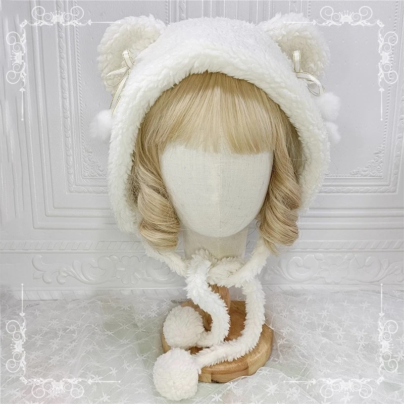 Original Cute Bear Ears Lamb Plush Hat Warm Weaving Japanese Girl Heart Parent Child JK Lolita Student Hat