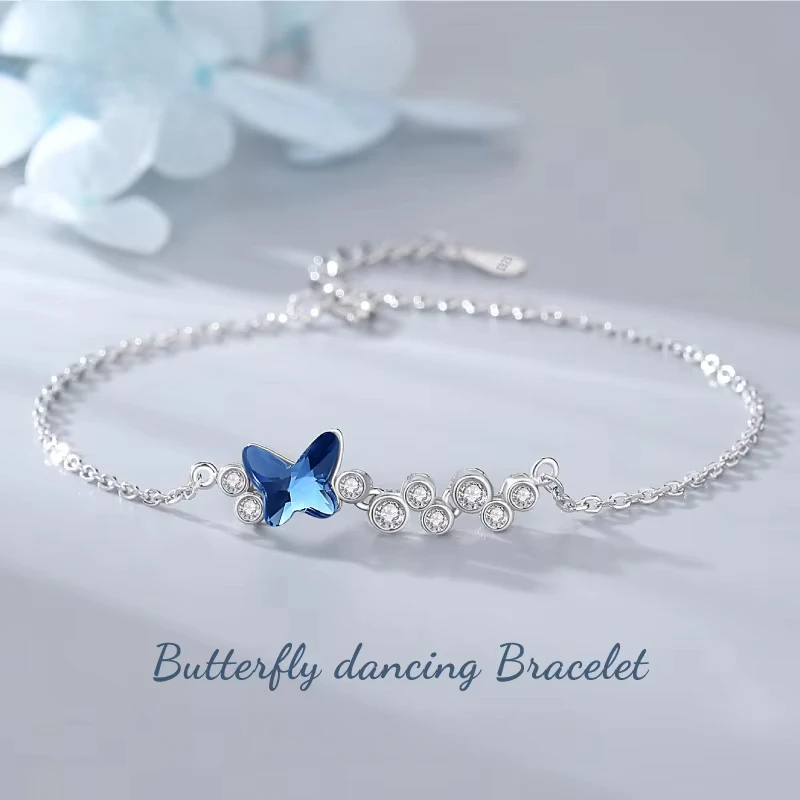 

BAOYILONG 925 Sterling Silver Butterfly Bracelet – Blue Diamond Accent – Gray Blue Gradient – Luxury Daily & Evening Wear