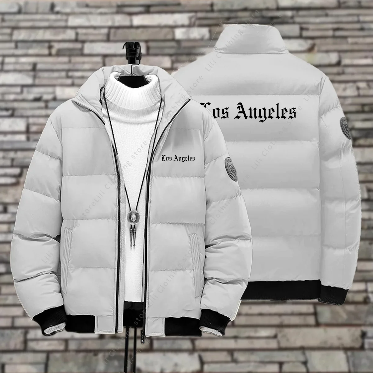 True To Size Down Jackets for Man Winter Jackets Thick Warm Los Anegles Print Fashion Parkas Coats Clothing Men's Puffer Jacket