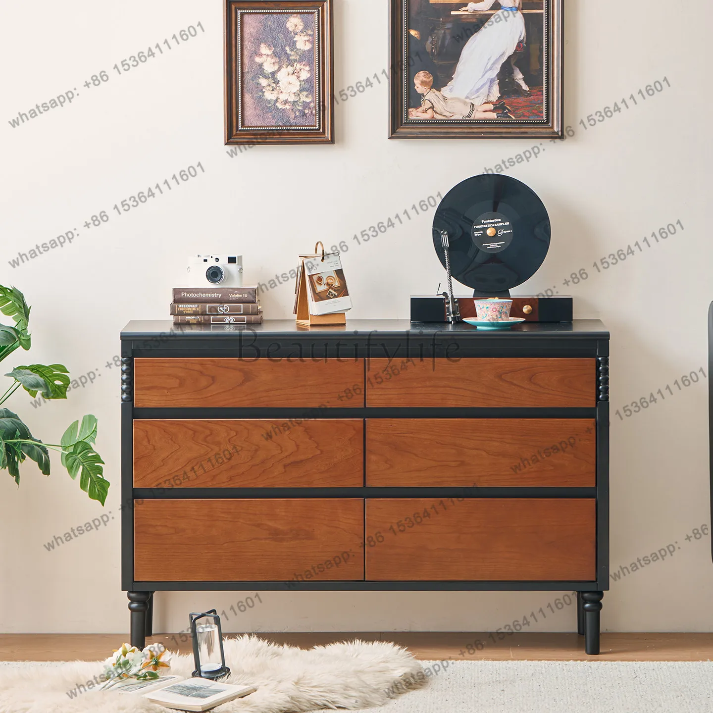 XX. French retro solid wood locker bedroom living room American five-bucket six-bucket drawer storage cabinet