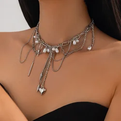 Rivet Pendant Jewellery Women Neck Jewelry Twine Gift Wholesale Fashion Necklace Accessories for Girls Alloy Chain Simple Tassel
