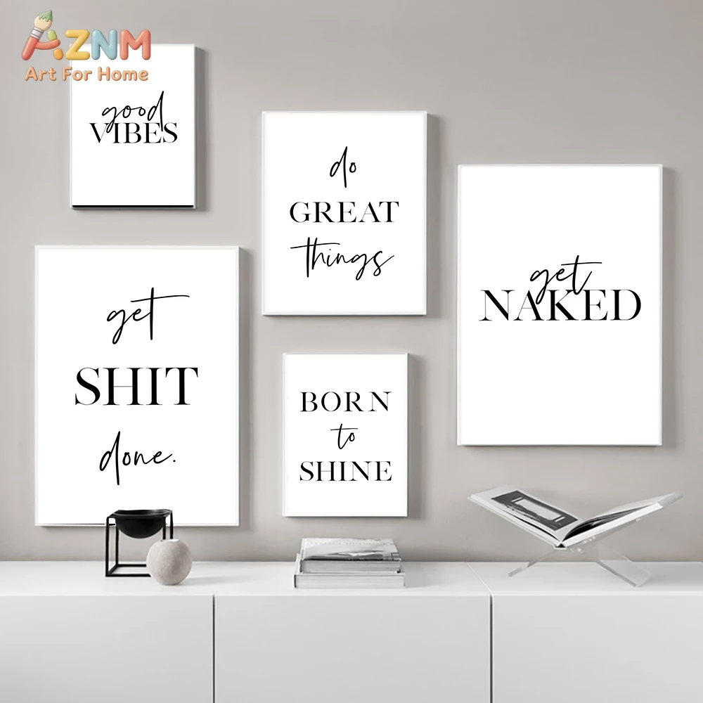 AZNM Minimalist Black White Inspirational Quote Canvas Wall Art, Good Vibes / Do Great Things Typography Print, Frameless Motiva