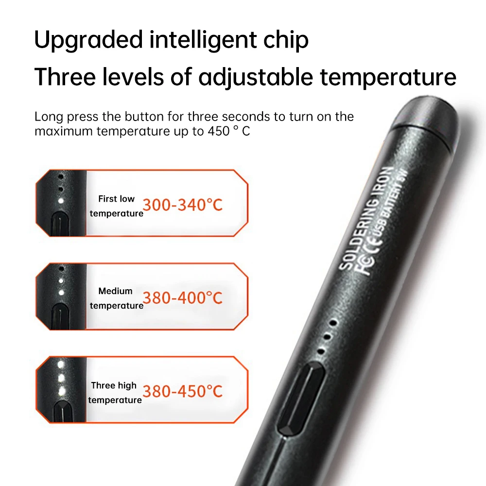 Беспроводной паяльник, ручка-ручка, портативный USB Type-C, 5 В, 8 Вт, комплект с электроприводом, перезаряжаемый и 3-уровневая регулировка температуры