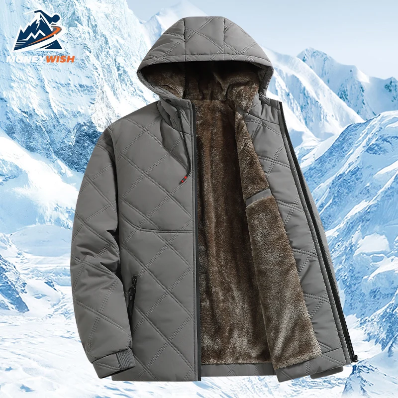 

MONEYWISH Cotton Jacket 2025 New Trend Versatile Fleece Thick Anti Cold Warm Hooded Coat Outdoor Casual Winter Loose Cotton Coat
