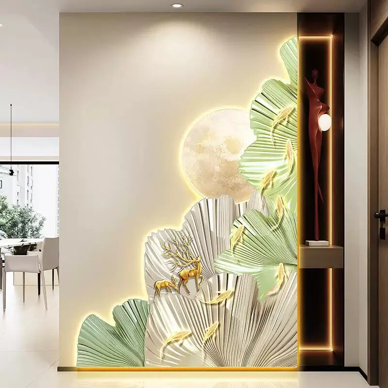 Light luxury nine fish painting, entrance decoration painting, moon corner sofa, background wall hanging painting, mural lamp