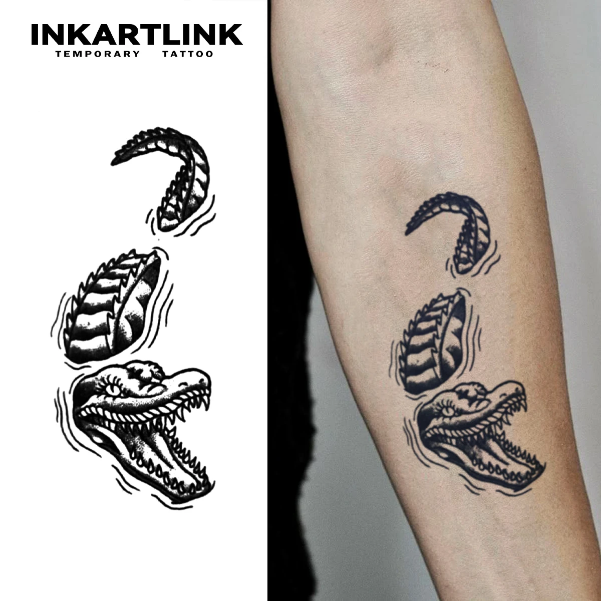 

INKARTLINK Wild Crocodile Tattoo Patch | Waterproof Hunting Totem 15 Days | Arm and Calf Jungle Tattoo | Beach Party Long lastin