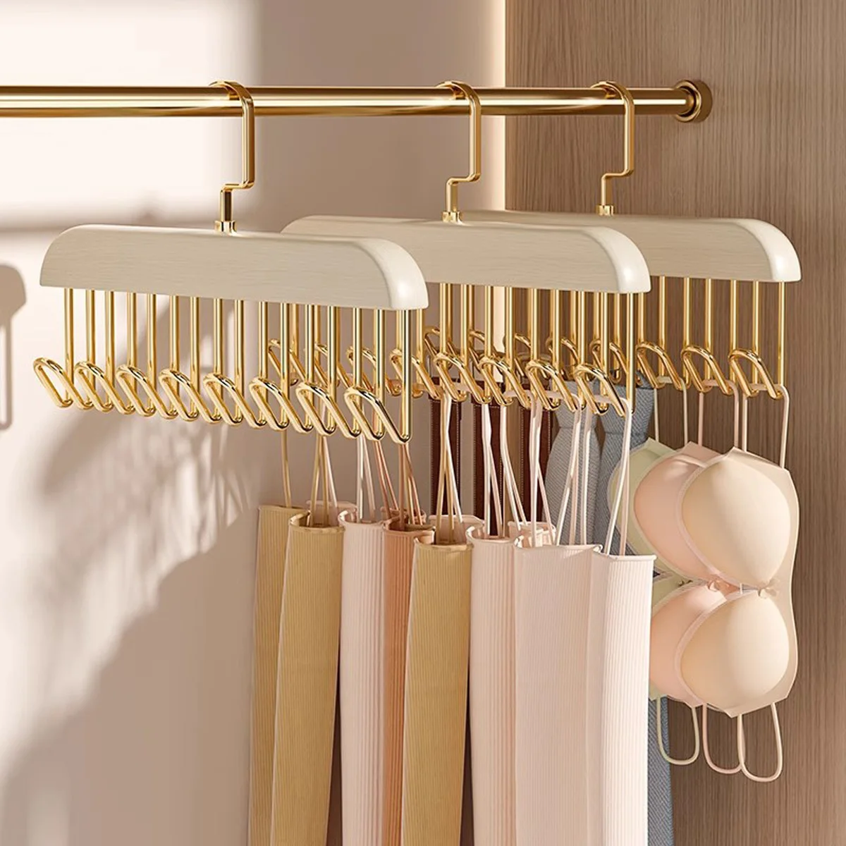 1/2/3pcs wooden new multifunctional hook hanger, bra strap storage, including 8 hooks, suitable for home and dormitory use
