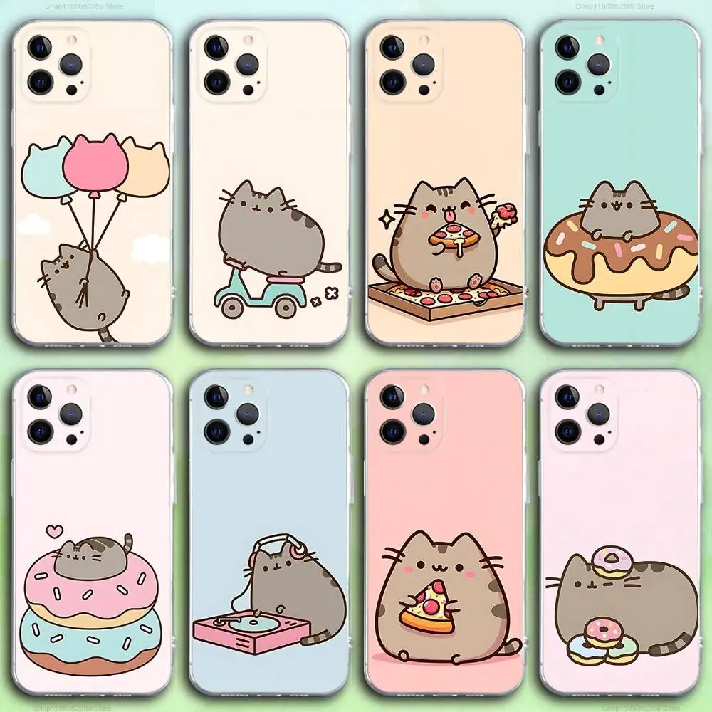 

Cartoon Cat P-Push-S Phone Case For iPhone 16,15,14,13,12,11 Pro,Max,Plus,X,XS,XR,SE4,E Mini Transparent Soft Cover