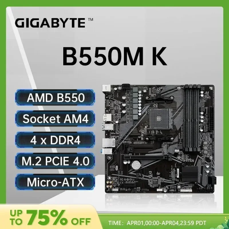 GIGABYTE B550M K New Micro ATX B550 DDR4 4733(OC) MHz M.2 PCIe 4.0 AMD Ryzen 5000 Series AM4 Motherboard