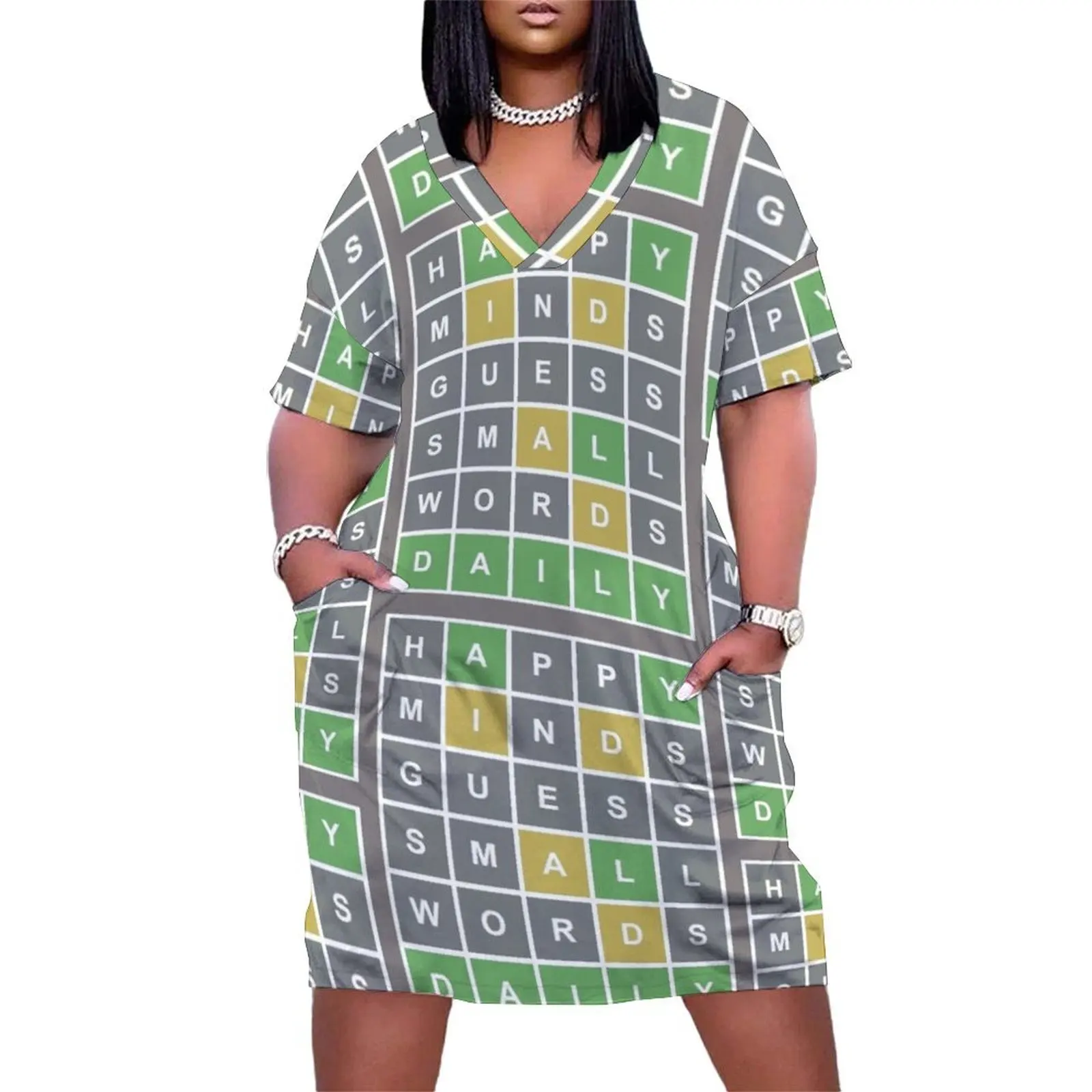 Happy Minds Guess palabras pequeñas juego diario vestido suelto con bolsillos ropa de verano para mujer vestido de estilo coreano 2025