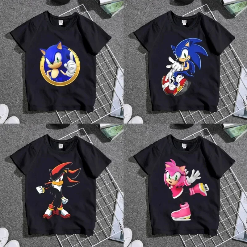 

Hot Sale Sonics Newborn Baby Children's T Shirts Anime Figure Amy Rose Shadow Cosplay Womem Short Sleeve Tee Kids Tops
