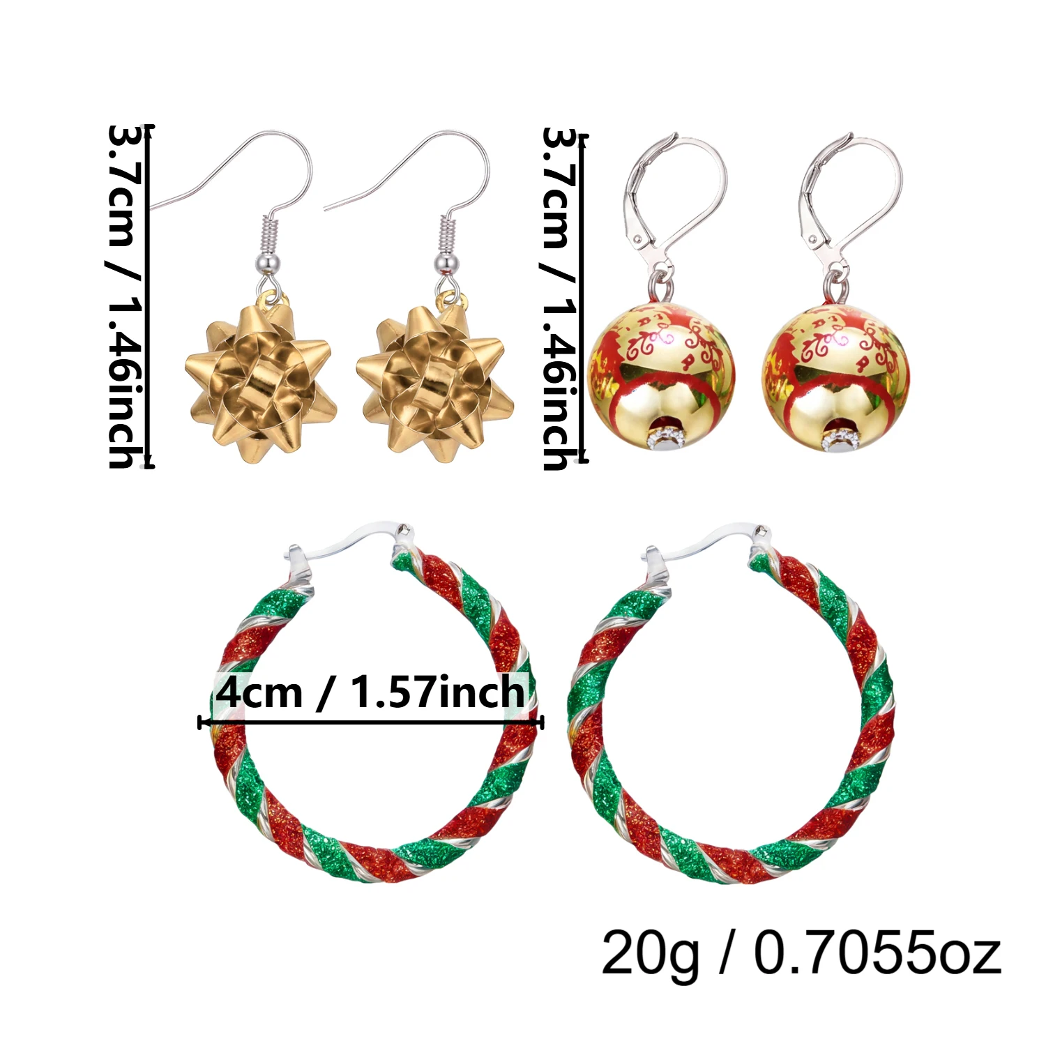 6-teiliges Weihnachts-Ohrringe-Set mit bunten Bändern und Schneeflocken für Damen, Harz-Kugel-Ohrringe, Neujahrs-Festtags-Schmuckgeschenk – Detail 6